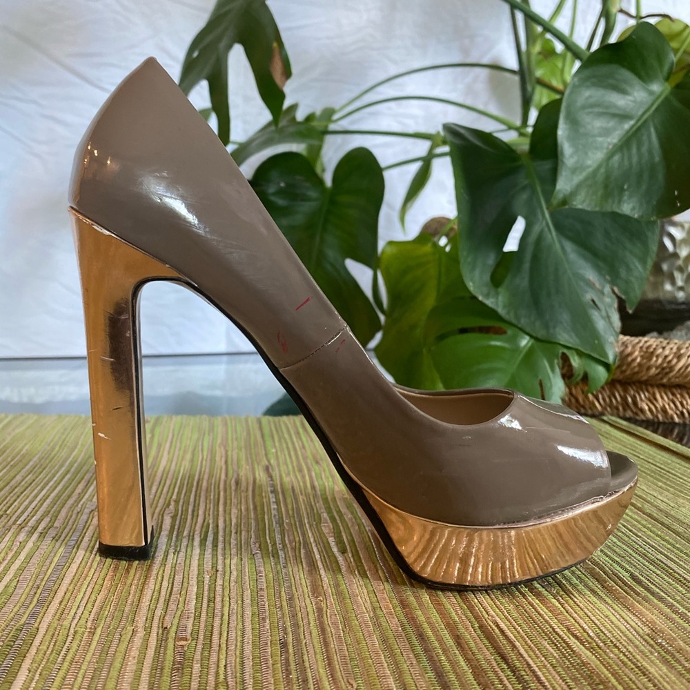 Zara Trafaluc patent peep toe platform pump